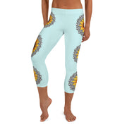 Mandala 25 Sunflower Low Rise Capri Leggings Light Blue