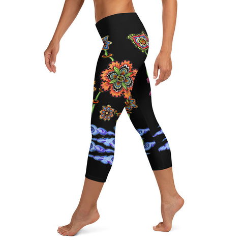 Steampunk Flowers Low Rise Capri Leggings