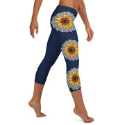 Mandala 25 Sunflower Low Rise Capri Leggings Dark Blue