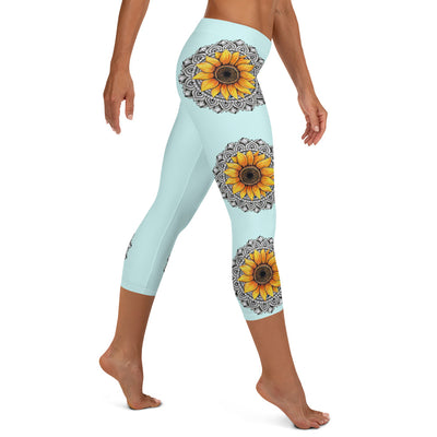 Mandala 25 Sunflower Low Rise Capri Leggings Light Blue