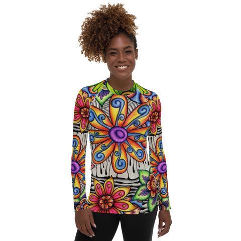 Flowers Over Dark Women's Rash Guard