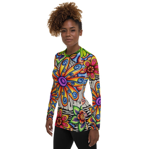 Flowers Over Dark Women's Rash Guard