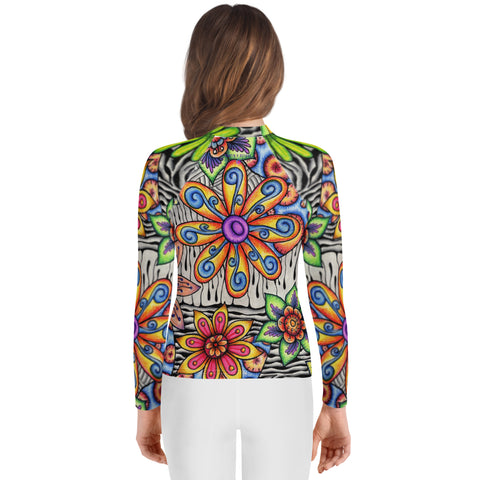 Flowers Over Dark Youth Rash Guard