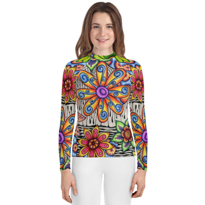 Flowers Over Dark Youth Rash Guard