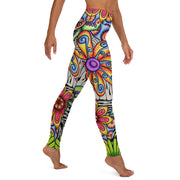 Flowers Over Dark High Rise Yoga Leggings with Inside Pocket - Martin K Designs