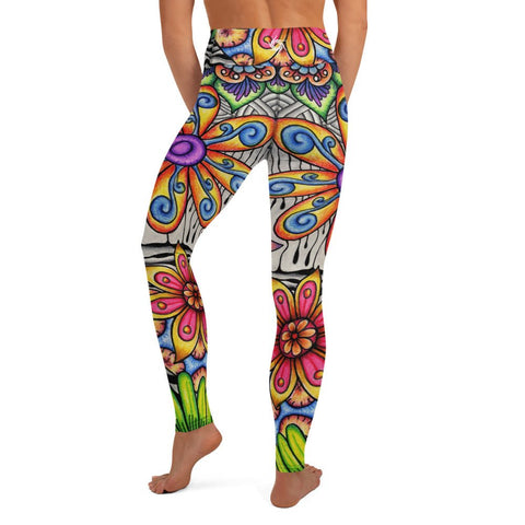 Flowers Over Dark High Rise Yoga Leggings with Inside Pocket - Martin K Designs