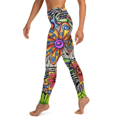 Flowers Over Dark High Rise Yoga Leggings with Inside Pocket - Martin K Designs