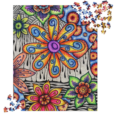 Flowers Over Dark Jigsaw Puzzle - Martin K Designs