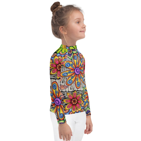 Flowers Over Dark Kids Rash Guard - Martin K Designs