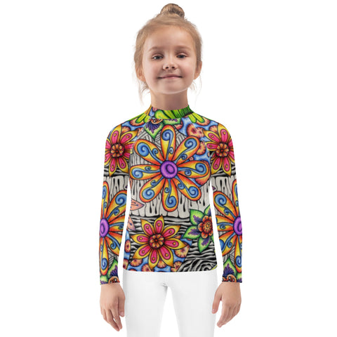 Flowers Over Dark Kids Rash Guard - Martin K Designs