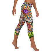 Flowers Over Dark Mid Rise Capri Leggings - Martin K Designs