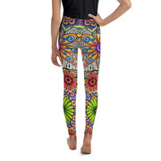 Flowers Over Dark Mid Rise Youth Leggings - Martin K Designs