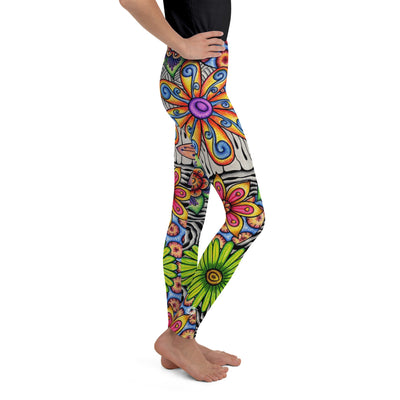 Flowers Over Dark Mid Rise Youth Leggings - Martin K Designs