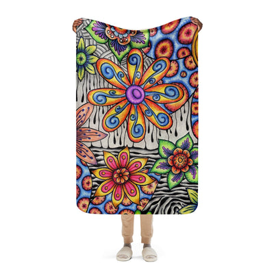 Flowers Over Dark Sherpa blanket - Martin K Designs