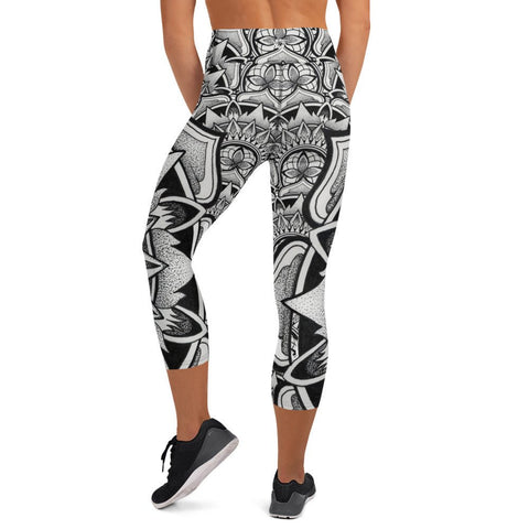 Mandala 16 High Rise Yoga Capri Leggings with pockets - Martin K Designs