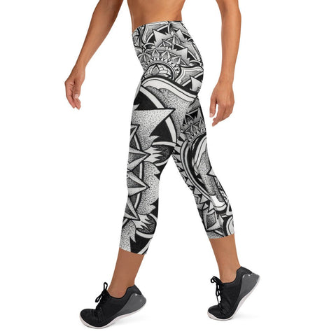 Mandala 16 High Rise Yoga Capri Leggings with pockets - Martin K Designs