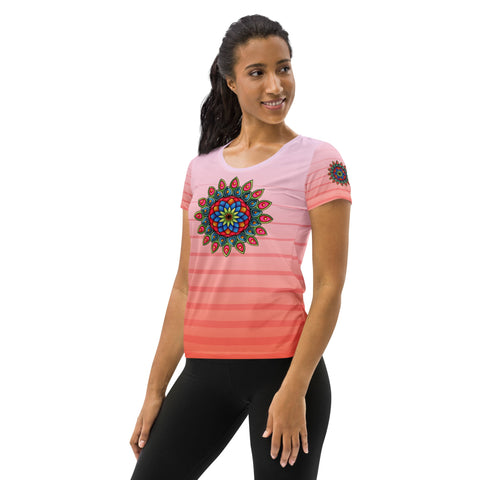 Mandala 21 Pink Women's Athletic T-shirt - Martin K Designs