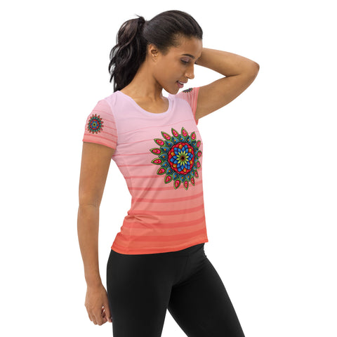 Mandala 21 Pink Women's Athletic T-shirt - Martin K Designs