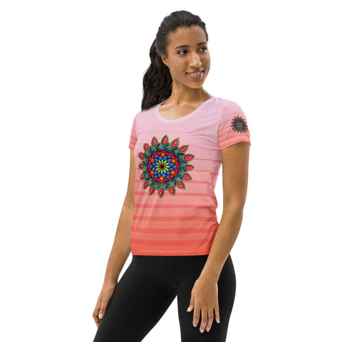 Mandala 21 Pink Women's Athletic T-shirt - Martin K Designs