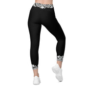 Mandala 25 Black Capri High Rise Leggings with pockets - Martin K Designs