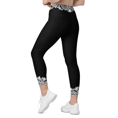 Mandala 25 Black Capri High Rise Leggings with pockets - Martin K Designs