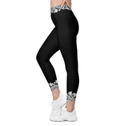 Mandala 25 Black Capri High Rise Leggings with pockets - Martin K Designs