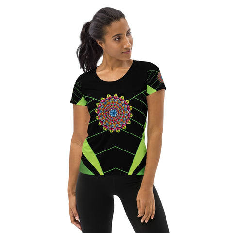 Mandala 32 Black Women's Athletic T-shirt - Martin K Designs