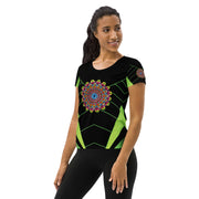 Mandala 32 Black Women's Athletic T-shirt - Martin K Designs