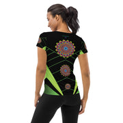 Mandala 32 Black Women's Athletic T-shirt - Martin K Designs