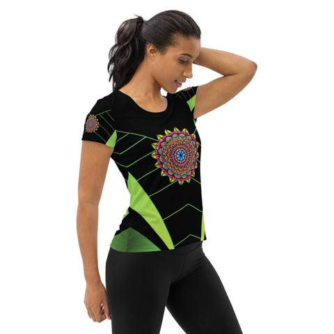 Mandala 32 Black Women's Athletic T-shirt - Martin K Designs