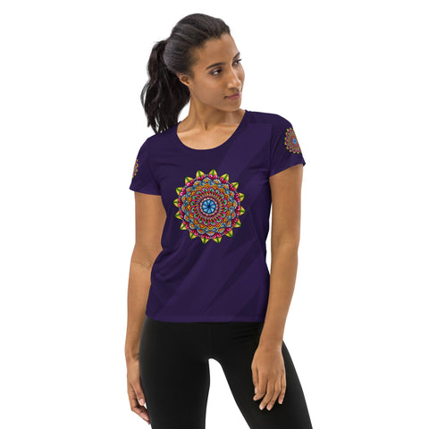 Mandala 32 Navy Women's Athletic T-shirt - Martin K Designs