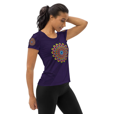 Mandala 32 Navy Women's Athletic T-shirt - Martin K Designs