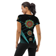 Mandala 35 Black Women's Athletic T-shirt - Martin K Designs