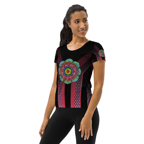 Mandala 36 Black Women's Athletic T-shirt - Martin K Designs