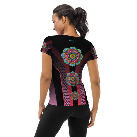 Mandala 36 Black Women's Athletic T-shirt - Martin K Designs