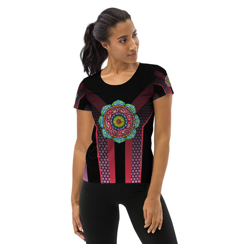 Mandala 36 Black Women's Athletic T-shirt - Martin K Designs