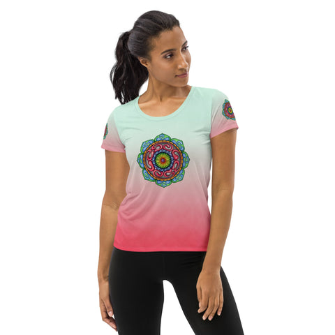 Mandala 36 Pink Women's Athletic T-shirt - Martin K Designs