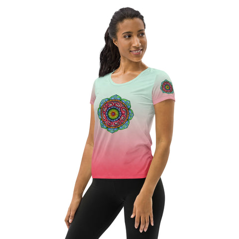 Mandala 36 Pink Women's Athletic T-shirt - Martin K Designs