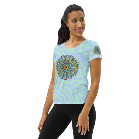 Mandala 37 Blue Women's Athletic T-shirt - Martin K Designs