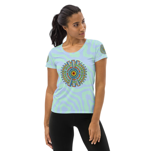 Mandala 37 Blue Women's Athletic T-shirt - Martin K Designs