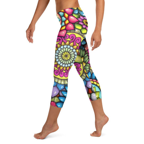 Mandala Collage 7A Mid Rise Capri Leggings - Martin K Designs