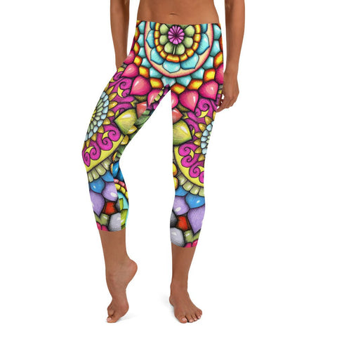 Mandala Collage 7A Mid Rise Capri Leggings - Martin K Designs