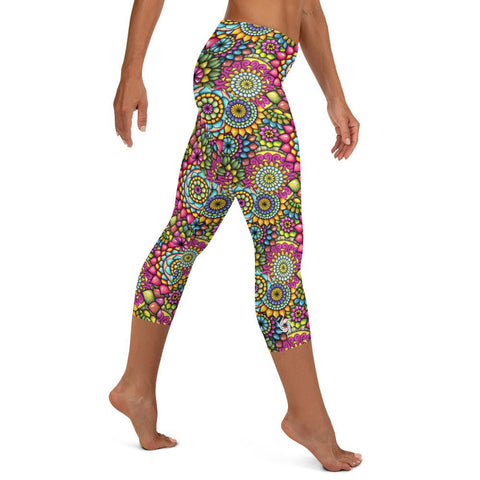 Mandala Collage 7B Mid Rise Capri Leggings - Martin K Designs