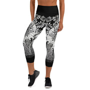 Mandala Flowers High Rise Yoga Capri Leggings with Inside Pocket - Martin K Designs