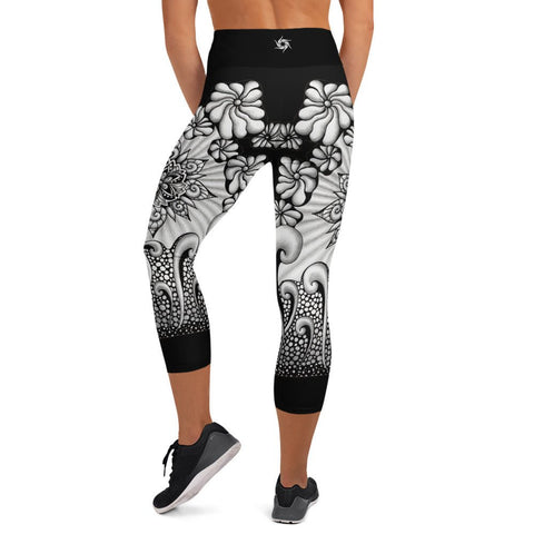 Mandala Flowers High Rise Yoga Capri Leggings with Inside Pocket - Martin K Designs