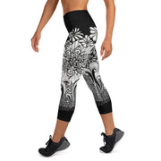 Mandala Flowers High Rise Yoga Capri Leggings with Inside Pocket - Martin K Designs