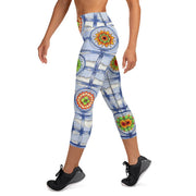 Stained Glass Mandalas High Rise Yoga Capri Leggings with Inside Pocket - Martin K Designs