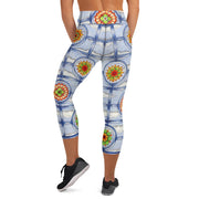 Stained Glass Mandalas High Rise Yoga Capri Leggings with Inside Pocket - Martin K Designs