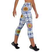 Stained Glass Mandalas High Rise Yoga Capri Leggings with Inside Pocket - Martin K Designs