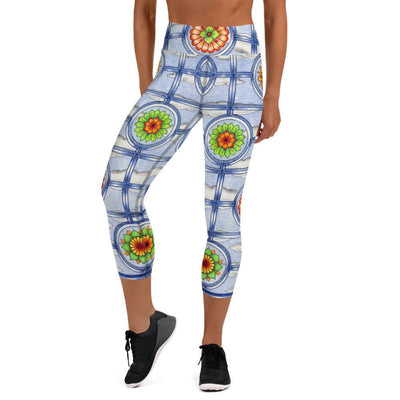 Stained Glass Mandalas High Rise Yoga Capri Leggings with Inside Pocket - Martin K Designs